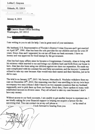 Illustration for article titled Alan Grayson's Ex-Wife Accused Him of Decades of Abuse, Sent Letter to His Colleagues About Infidelity